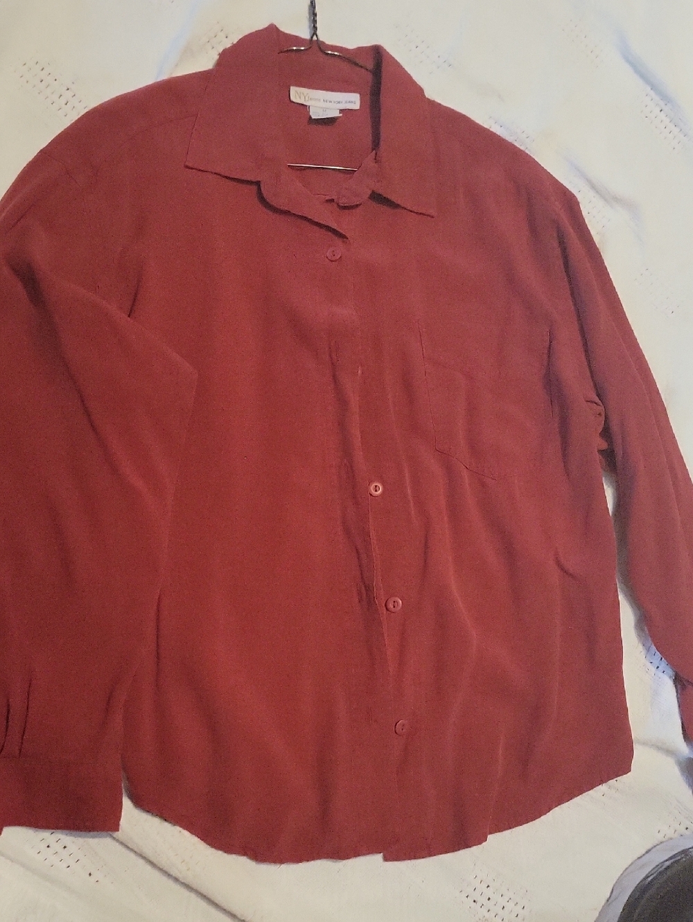 100% Silk NYJeans Med Weight Crimson Red Button-Up Shirt